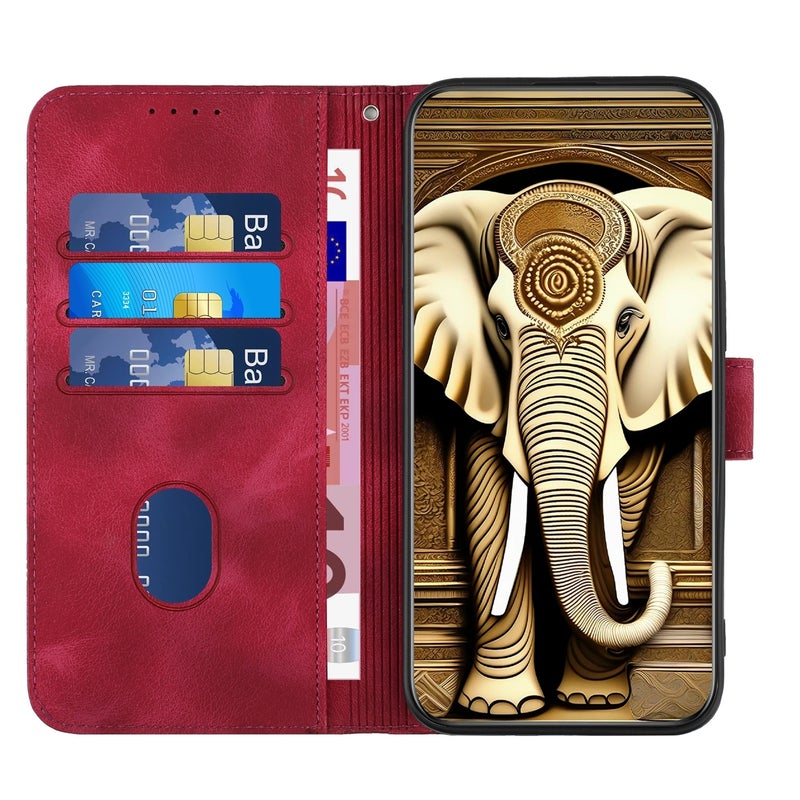 HuHa Protective Cover For Infinix Hot 40 Elephant Head Embossed Phone Leather Case with Lanyard(Rose Red) - Image 4