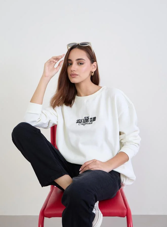 Off White Embroidered Longline Sweatshirt