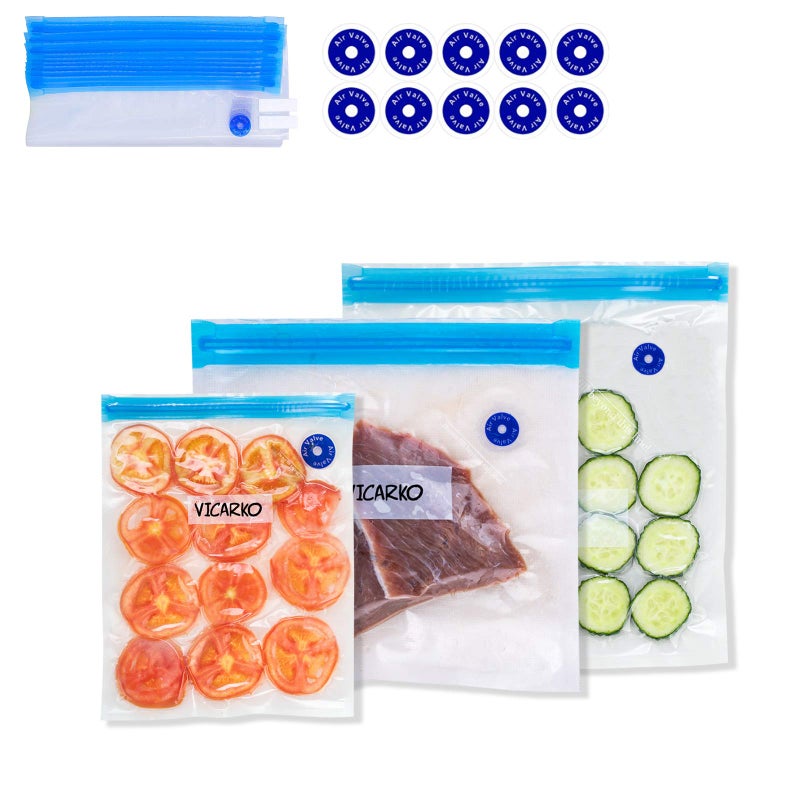 VICARKO 30 Vacuum Zipper Bags Vacuum Sealer Bags Food Storage Reusable Bags with Double Layers BPA Free Combo Size