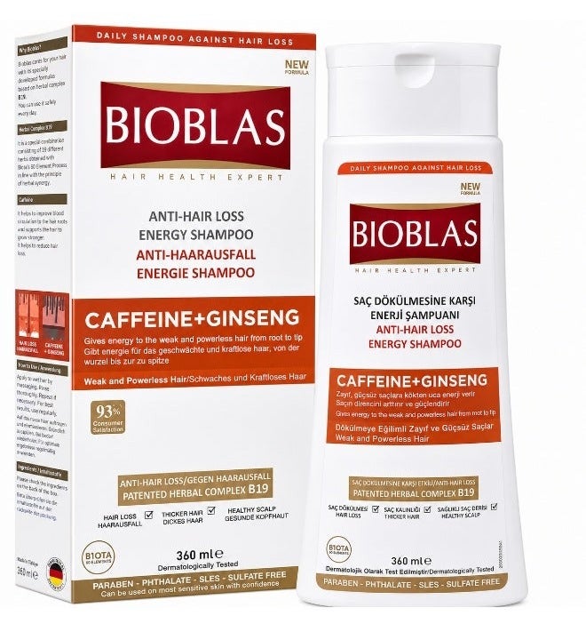 BIOBLAS Anti-Hair Loss Energy Shampoo 360ml with Caffeine & Ginseng, Strengthens Weak Hair, Reduces Hair Fall, Sulfate & Paraben Free - Image 1