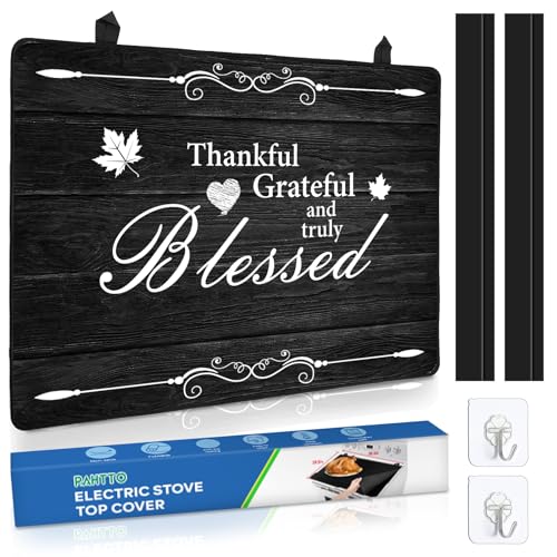 PAHTTO Stove Top Cover for Electric Stove (28.5”x 20.5”), Heat Resistant Glass Cooktop Cover, Multipurpose Stove/Counter/Washer Top Protector, Dishwasher Safe Natural Rubber (Thankful) - Image 1