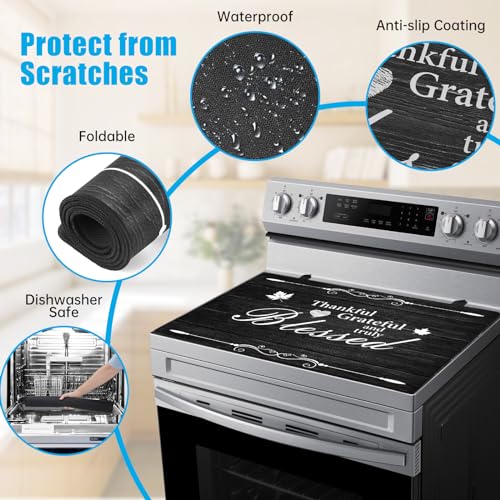 PAHTTO Stove Top Cover for Electric Stove (28.5”x 20.5”), Heat Resistant Glass Cooktop Cover, Multipurpose Stove/Counter/Washer Top Protector, Dishwasher Safe Natural Rubber (Thankful) - Image 2