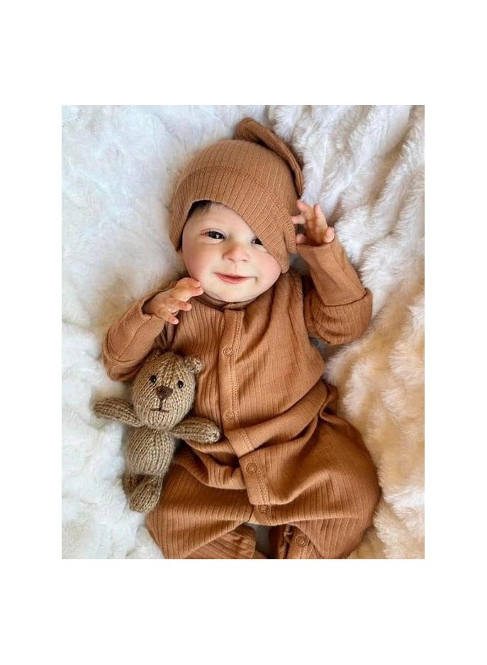 Nano Classic 18 inch 48Cm Reborn Baby Doll Soft cotton body, rooted hair Silicone head,hand and legs Newborn real like Baby Doll - Khaki outfit 001 - Image 1