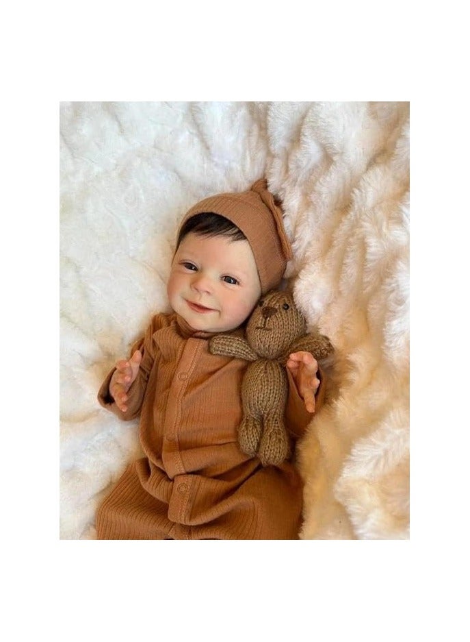 Nano Classic 18 inch 48Cm Reborn Baby Doll Soft cotton body, rooted hair Silicone head,hand and legs Newborn real like Baby Doll - Khaki outfit 001 - Image 3
