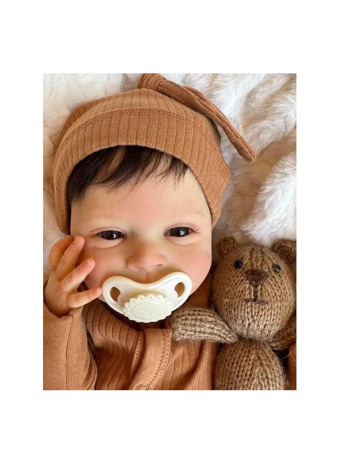 Nano Classic 18 inch 48Cm Reborn Baby Doll Soft cotton body, rooted hair Silicone head,hand and legs Newborn real like Baby Doll - Khaki outfit 001 - Image 4