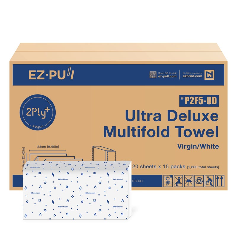 EZbrnd Premium Ultra Deluxe 2ply MULTIFOLD Paper Towels 120 sheets x 15 pk P2F5UD Large Sheet