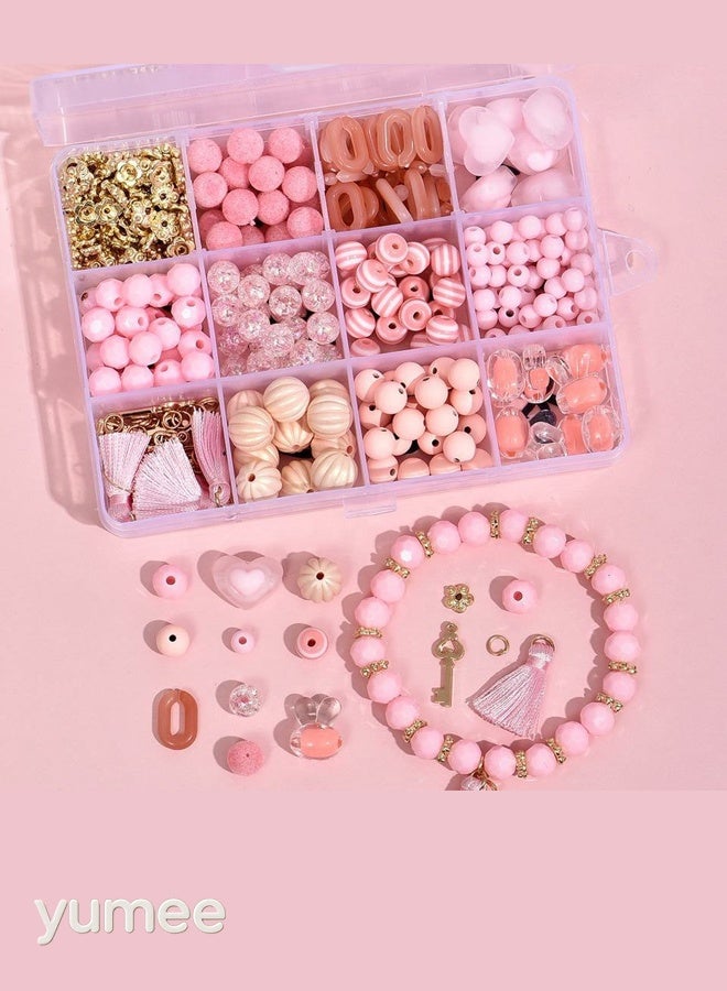 yumee Bracelet Making Kit for Girls - 229 PCS DIY Jewelry Craft Set with Beads, Charms and Threads - Pink - Image 1