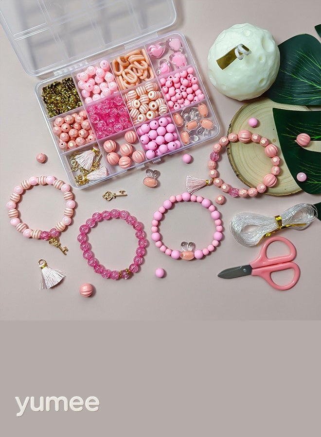 yumee Bracelet Making Kit for Girls - 229 PCS DIY Jewelry Craft Set with Beads, Charms and Threads - Pink - Image 4