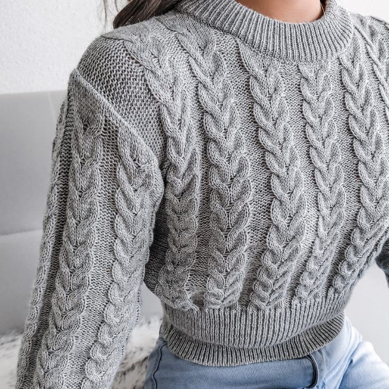 JUNBOON Women's Crewneck Long Sleeve Crop Sweater Twist Knitting Pullover Jumper Top - Image 5