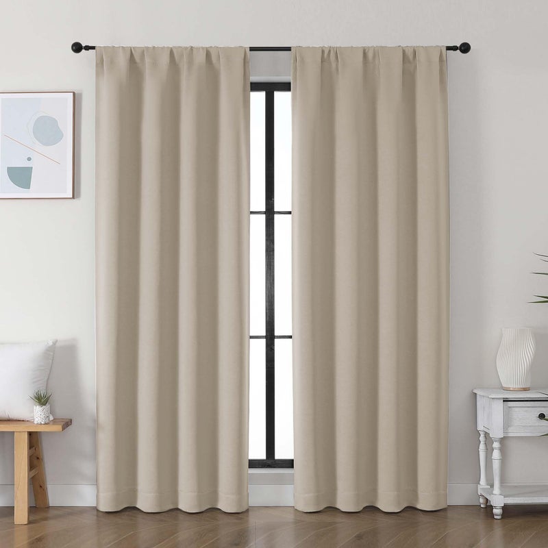 Simplebrand Ava Biscotti Beige Blackout Curtains for Bedroom 72 Inch Length 2 Panels Set, Privacy Thermal Insulated Rod Pocket Door Window Curtains for Patio French Front Door, W40 x L72 Inch - Image 1
