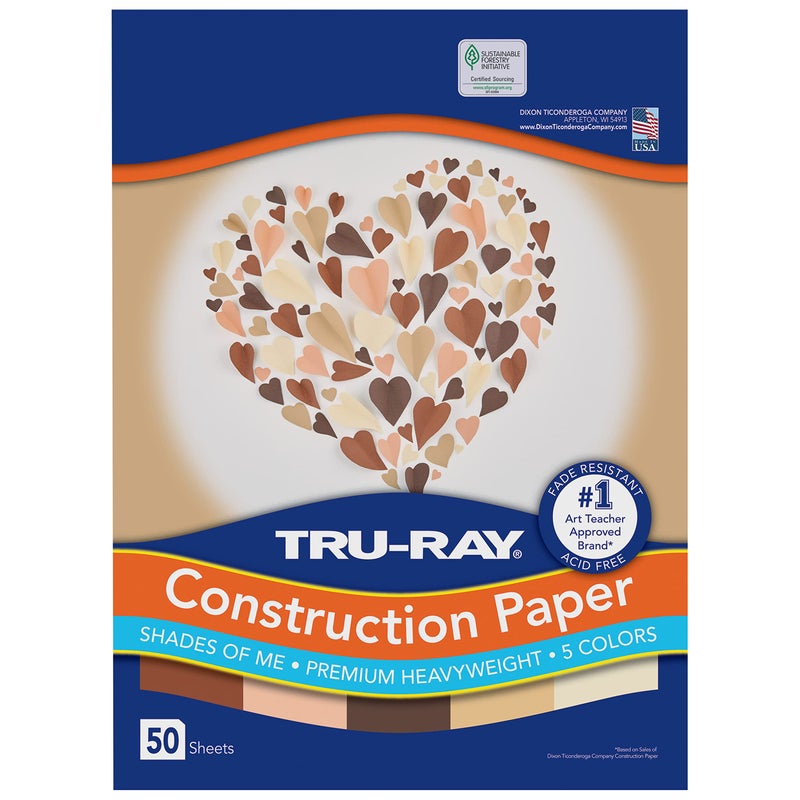 TruRay Shades of Me Construction Paper 5 Assorted Skin Tone Colors 9 x 12 50 Sheets