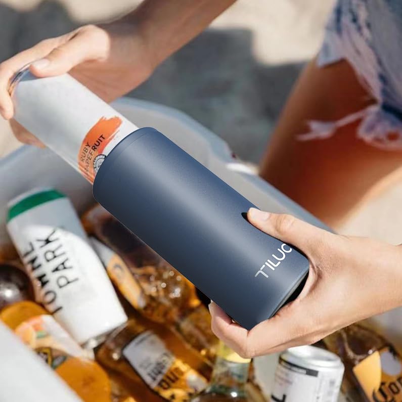 TILUCK Skinny Can Cooler for Slim Beer & Hard Seltzer, Stainless Steel, Doucle-Walled Stainless Steel Insulated Slim Cans, Standard 12 oz (Frosted Navy) - Image 5