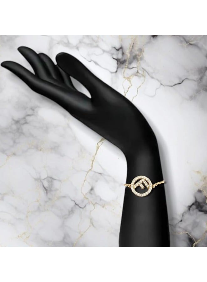 بونكا سوار ذهبي أنيق على شكل حرف F مرصع بالزريكون للنساء من بونكا - Image 5