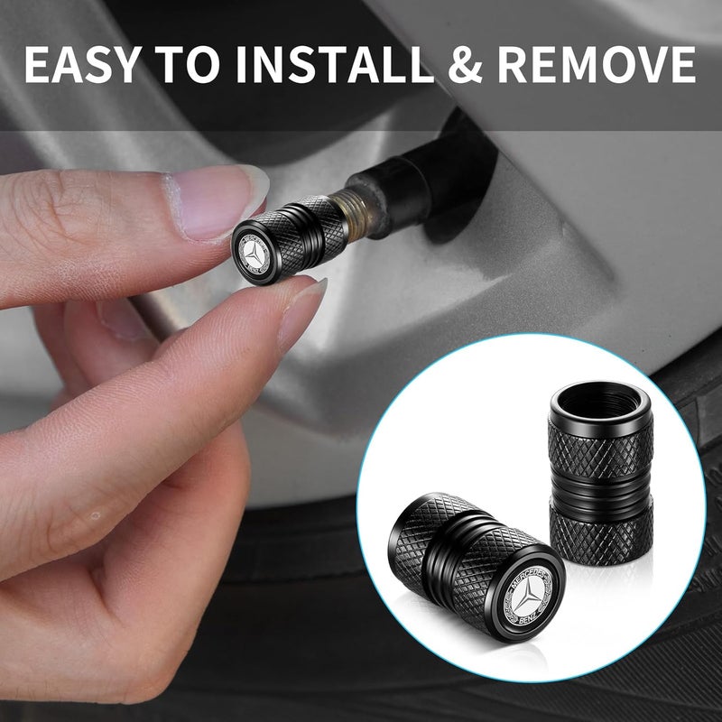 YHEESHIGN Tire Valve Stem Caps, Compatible with Mercedes Benz Series Stem Cap Universal Car Air Cover Car Accessories for Cars, SUV, Truck, Motorcycles 4pcs （Black） - Image 3