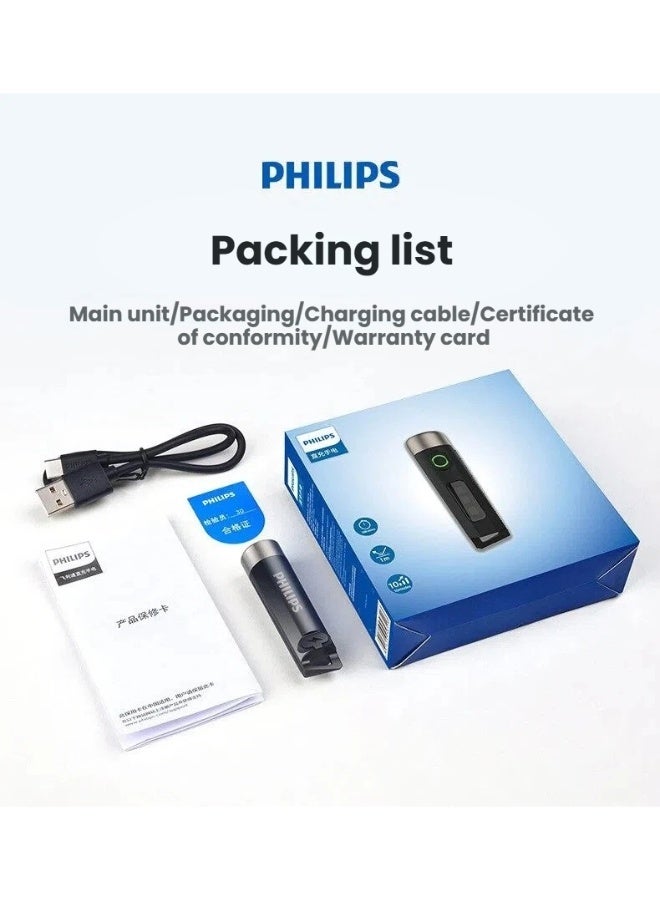 Philips Flashlight Highlight Waterproof Mini Key Chain Multifunction Led Warning Light Emergency Light USB Tpye-C Rechargeable LongBattery UV Light - Image 4