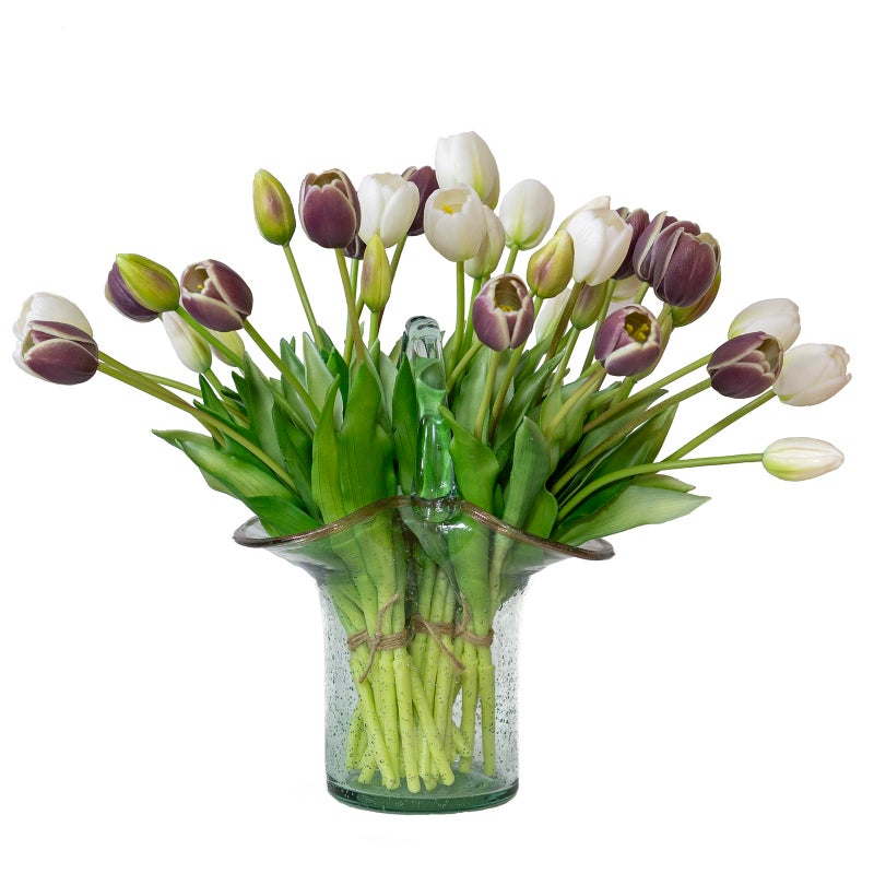 DUYONE 40pcs Artificial Tulips Flowers, Latex Bouquet,Fake Tulips for Office Wedding Party Home Kitchen Garden Decoration-B 40pcs,Dark Plum Set - Image 1