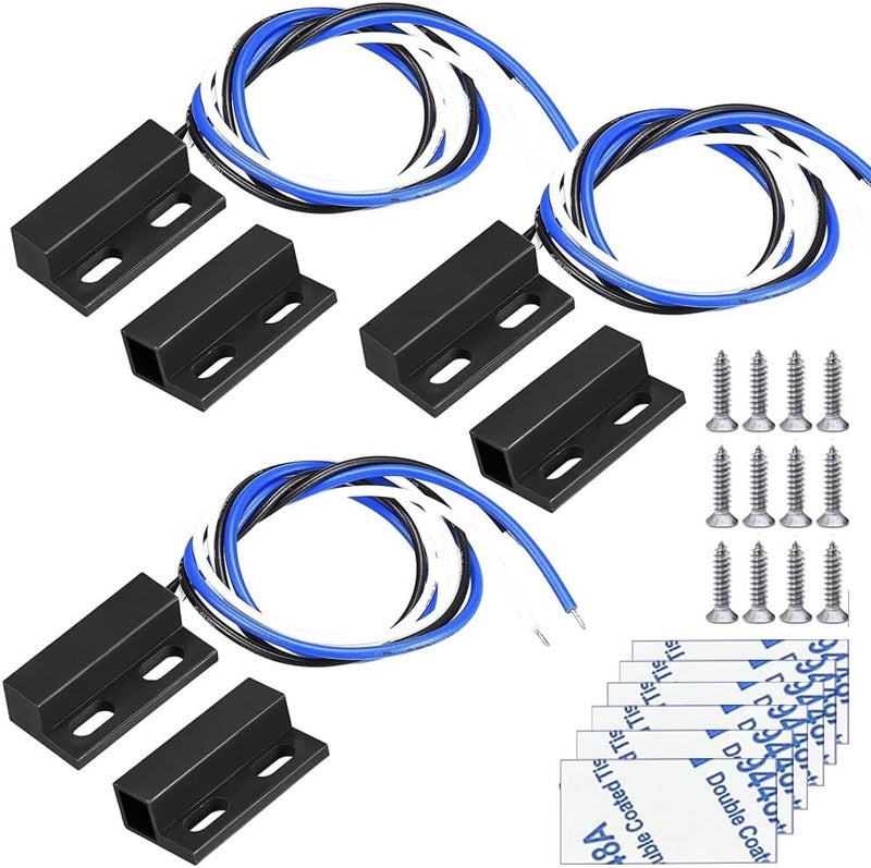 Gebildet 3 مجموعات مفتاح مغناطيسي أسود NO/NC للأسلاك مستشعر باب مدمج اتصال نافذة مخفي لمراقبة الوصول استبدال نظام الإنذار - Image 1
