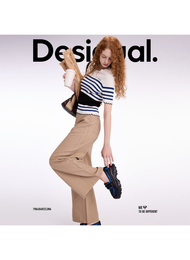 DESIGUAL knitted Striped Wave-hem Stretch Short-sleeve Women's T-shirt - Image 3