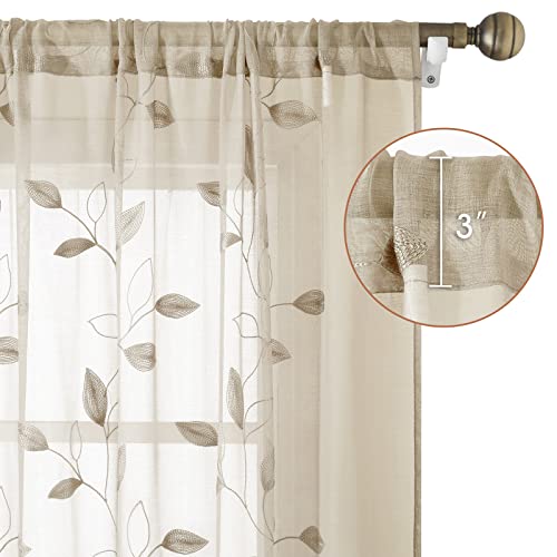 HOMEIDEAS ستائر شفافة بتصميم أوراق مطرزة باللون البيج من HOMEIDEAS بمقاس 52 × 84 بوصة بطول 2 لوحات - Image 5
