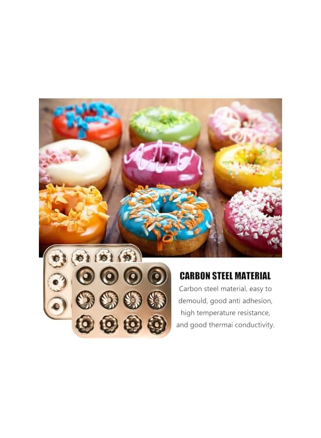 S-TOP 1Pc Donut Mold Cake Pan, 12-Cavity Non-stick Donut Baking Cake Pan Carbon Steel Donut Molds, Non-stick Flower Heart Shaped Bund Pans Pattern Doughnut Bakeware for Oven Baking - Image 2