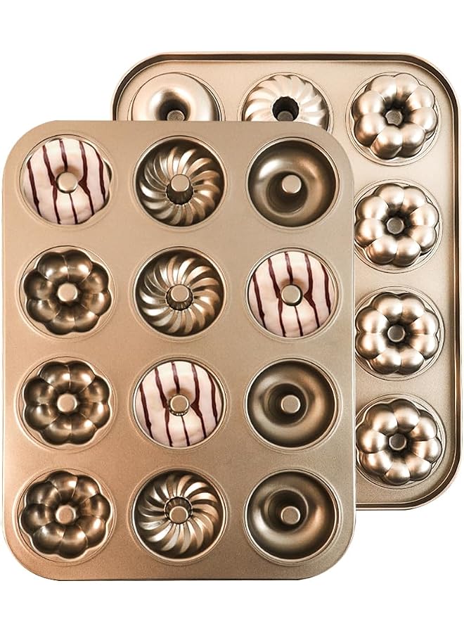 S-TOP 1Pc Donut Mold Cake Pan, 12-Cavity Non-stick Donut Baking Cake Pan Carbon Steel Donut Molds, Non-stick Flower Heart Shaped Bund Pans Pattern Doughnut Bakeware for Oven Baking - Image 1