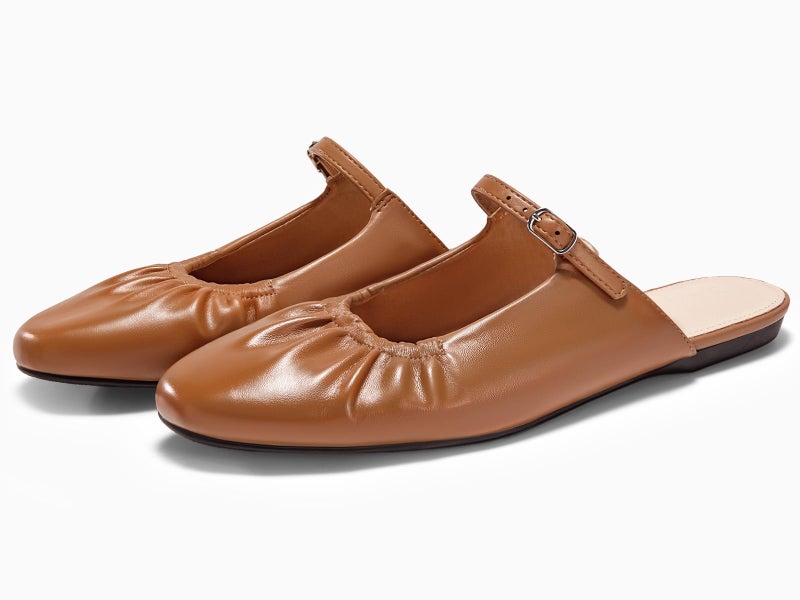Coutgo Womens Mules Mary Jane Flats Closed Toe Pleated Slip on Shoes Dressy Casual Slides, Brown, Size 8 - Image 4