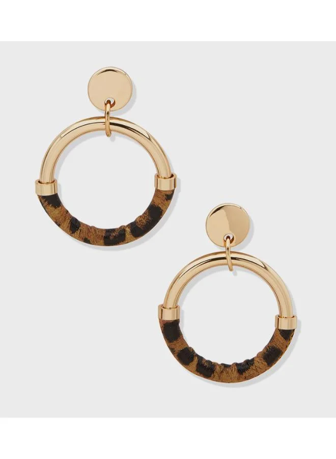 NINE WEST Pe Leopard Doorknocker Earrings