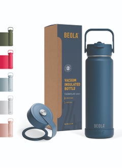BEOLA Insulated Thermos Water Bottle With Straw Lid and Wide Mouth - 750ml, Sailor Blue  - Image 1