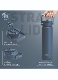 BEOLA Insulated Thermos Water Bottle With Straw Lid and Wide Mouth - 750ml, Sailor Blue  - Image 3