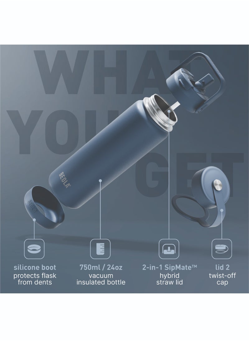 BEOLA Insulated Thermos Water Bottle With Straw Lid and Wide Mouth - 750ml, Sailor Blue  - Image 2