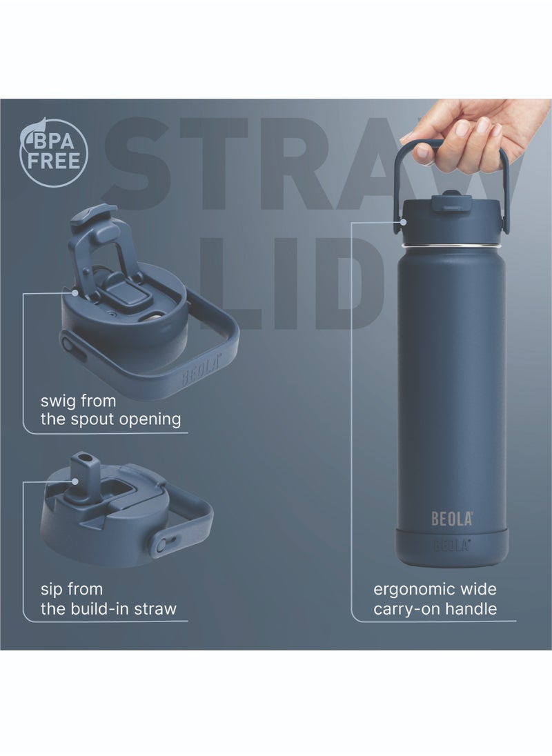 BEOLA Insulated Thermos Water Bottle With Straw Lid and Wide Mouth - 750ml, Sailor Blue  - Image 3