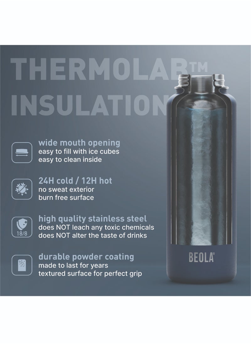 BEOLA Insulated Thermos Water Bottle With Straw Lid and Wide Mouth - 750ml, Sailor Blue  - Image 4