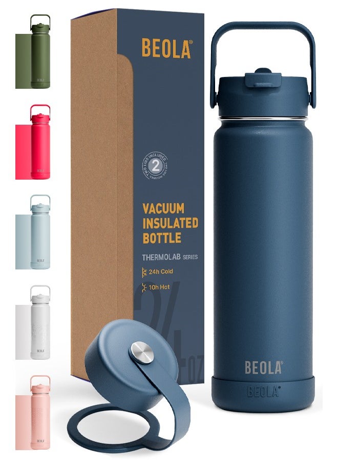 BEOLA Insulated Thermos Water Bottle With Straw Lid and Wide Mouth - 750ml, Sailor Blue  - Image 1