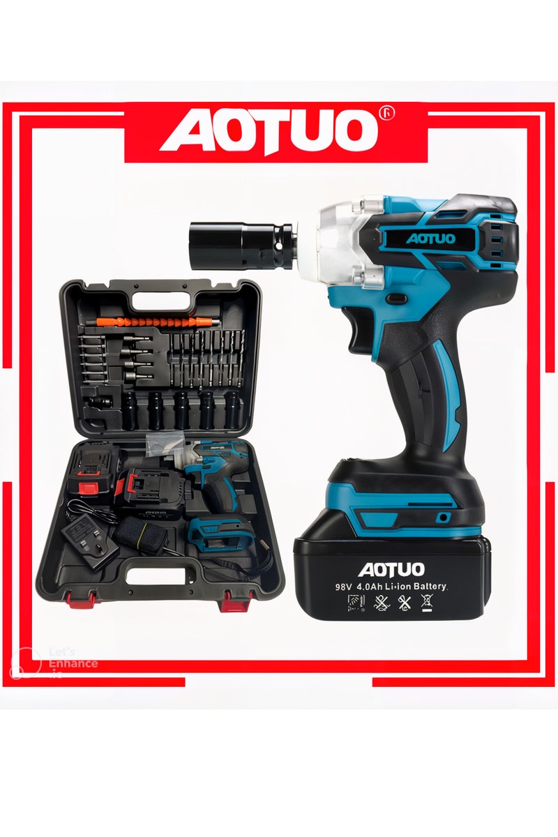 AOTUO The key to power! AOTUO power tools, 98V Upgrade brushless lithium-ion impact wrench set, high torque performance, Equipped with two 4.0ah batteries， instantly improve your work efficiency  - Image 1
