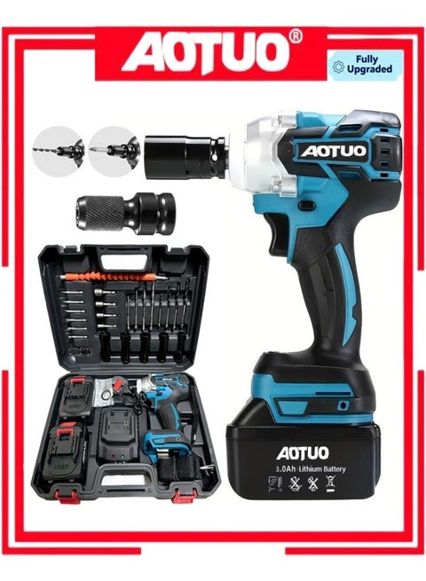 Upgraded Fast Charger Impact Wrench Set – The Key to Power! AOTUO Power Tools, 98V Brushless Lithium-Ion Impact Wrench, High Torque Performance, Equipped with Two 4.0Ah Batteries