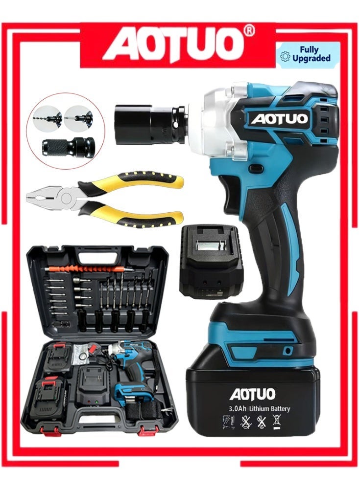 او تو او طقم مفتاح ربط صدمي مطور ببطارية ليثيوم أيون بدون فرشات 98 فولت، سريع الشحن - أداء عزم دوران قوي، بالإضافة إلى ملحقات متعددة الوظائف، مما يعزز كفاءة عملك على الفور! يتضمن التكوين القياسي بطاريتين عاليتي السعة 4.0 أمبير/ساعة. - Image 1