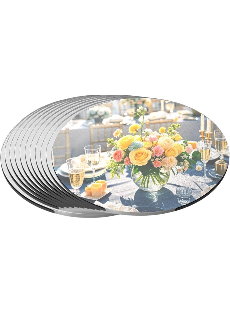 سلاسة SLASA طقم من 10 قطع من مرايا دائرية للزينة – صينية مرآة أكريليك دائرية 6 إنش – زينة طاولات الزفاف والجدران - Image 1