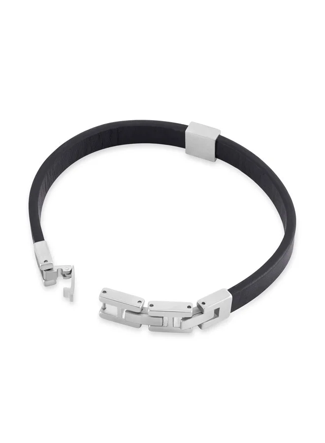 POLICE Black/Silver Interstellar Leather Band Leather Bracelet for Men for Men | Best Price UAE