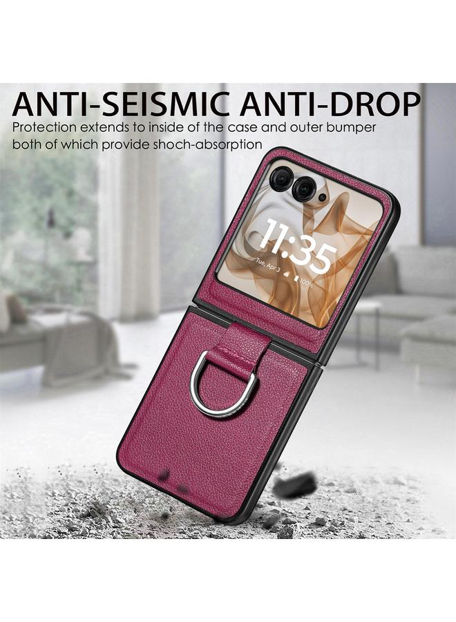 S-TOP Case For Motorola Razr 50 Litchi Texture Leather Ring Fold Phone Case - Image 5