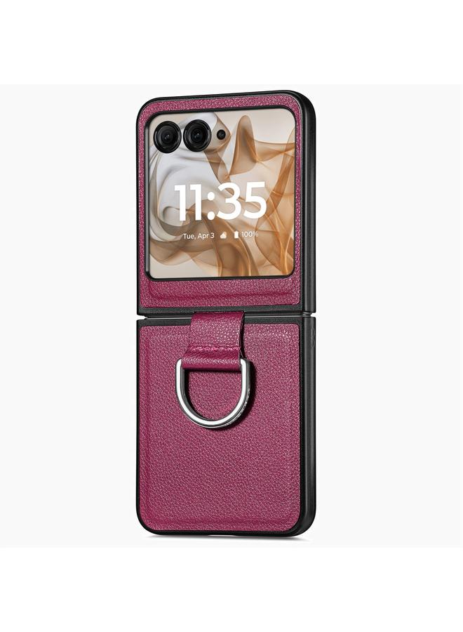 S-TOP Case For Motorola Razr 50 Litchi Texture Leather Ring Fold Phone Case - Image 1