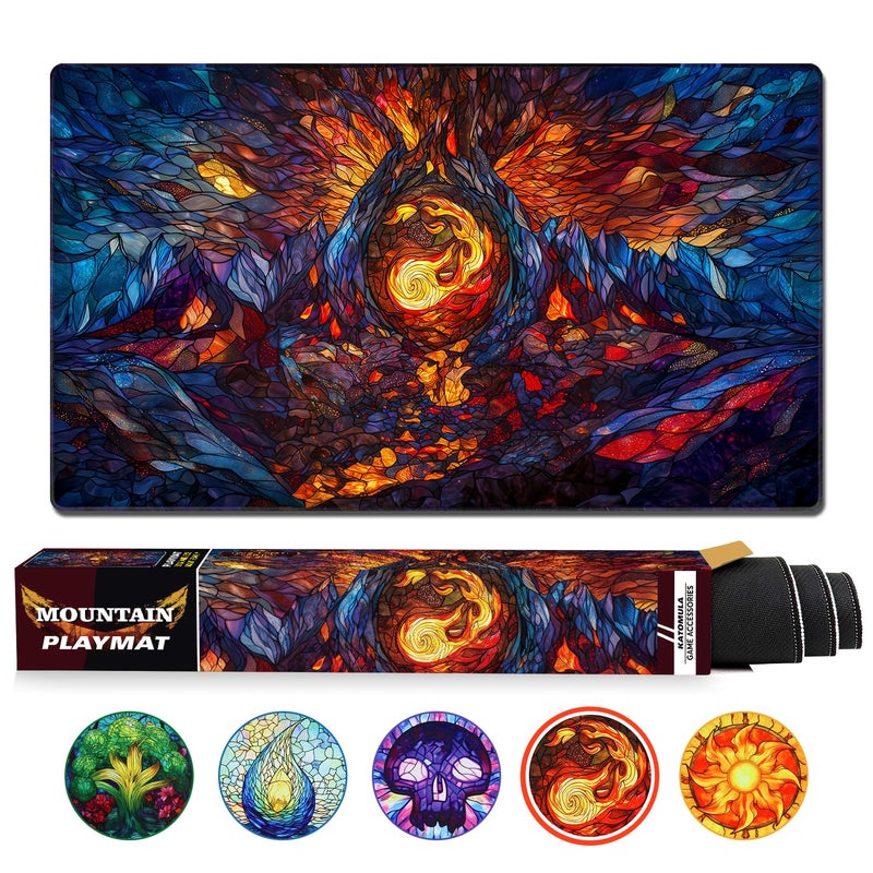 Katomula MTG Playmat, TCG Card Game Playmat, Stitched Edge, Non-Slip Rubber Bottom - 24 x 14 inch - Mountain - Image 1