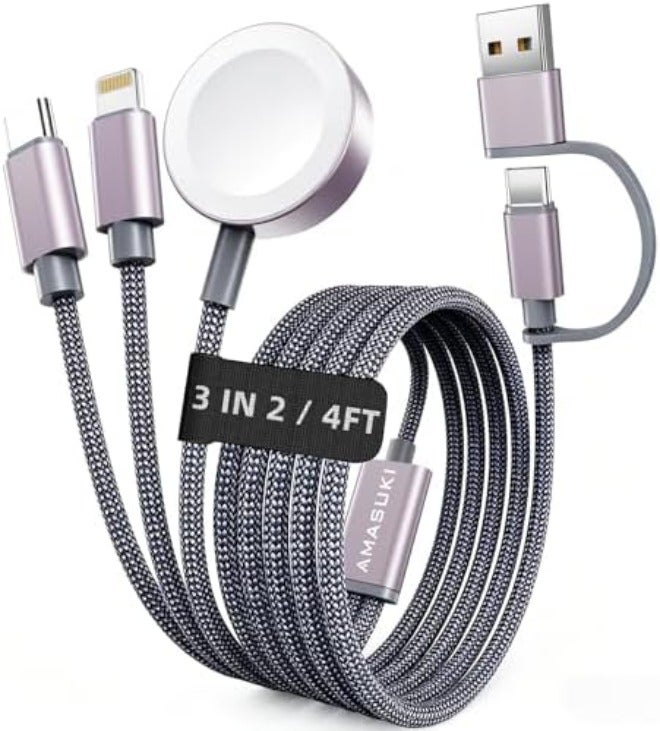 مستلزمات السفر، كابل USB‑C 3 في 2 لشحن ساعة آبل وآيفون - Image 2