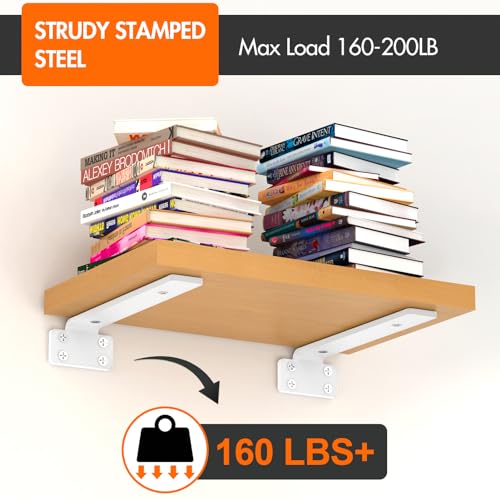 VANCASTLE Shelf Bracket, Floating Shelf Bracket 10 Inch , 6 Pack Heavy Duty Shelf Brackets, Metal Wall Shelf Brackets with 1/5 Inch Thick and Holds 160+lb, Brackets for Wood Shelves，White - Image 3