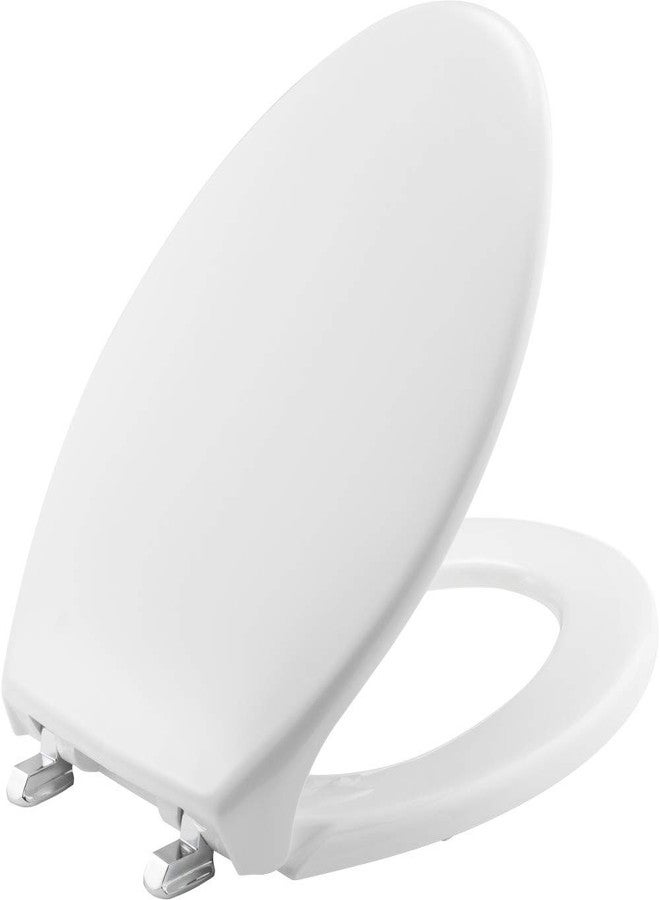 BEMIS 1900SS Commercial Heavy Duty Closed Front Toilet Seat with Cover, Industrial Seat with Chrome No Slam Hinges, Made in USA, Elongated, White - Image 1