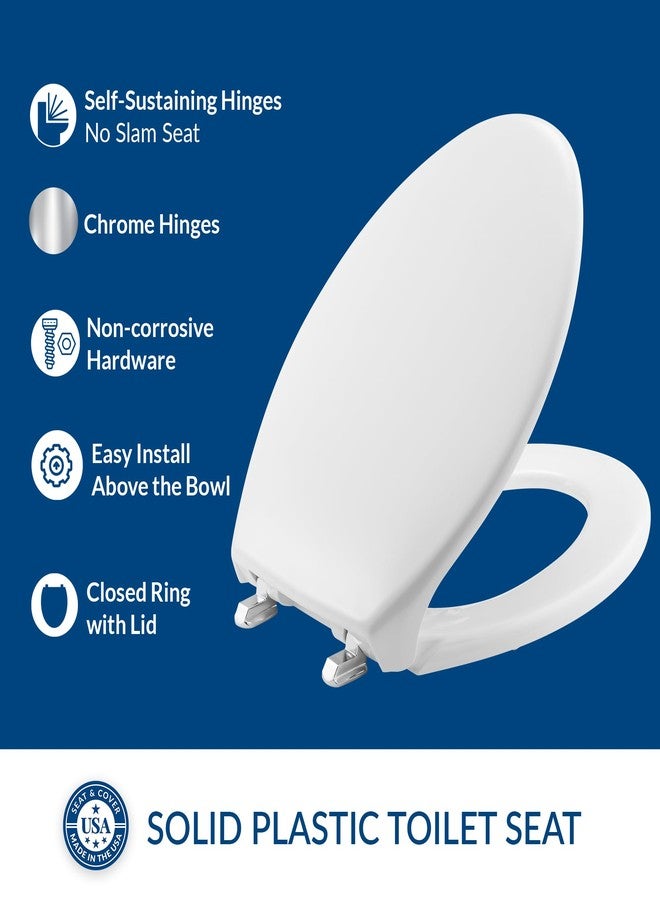 BEMIS 1900SS Commercial Heavy Duty Closed Front Toilet Seat with Cover, Industrial Seat with Chrome No Slam Hinges, Made in USA, Elongated, White - Image 3