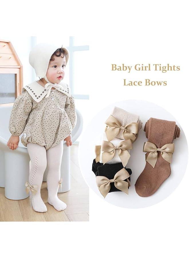 KASTWAVE Baby Toddler Girl'S Tights 3 Pack Cable Knit Leggings Little Girls Seamless Stockings Bows Cotton Pantyhose For 2 4 Year Old Recommend Height 33.4" 39.2" - Image 2