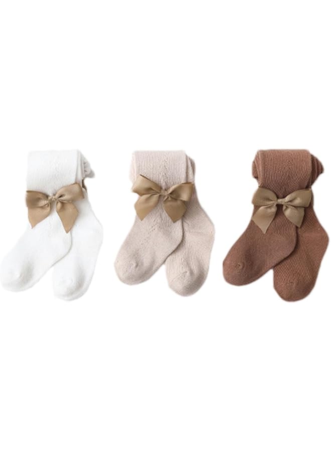 KASTWAVE Baby Toddler Girl'S Tights 3 Pack Cable Knit Leggings Little Girls Seamless Stockings Bows Cotton Pantyhose For 2 4 Year Old Recommend Height 33.4" 39.2" - Image 1