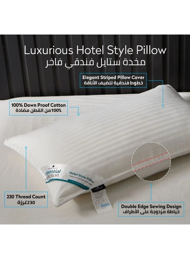 Donetella Cotton Pillow Hotel Style, 1200 Gms, 1 Piece, Size 50x75 cm, Satin Stripes, Double Edge Stitched Premium Gel Fiber, Soft & Plush Bed Pillow