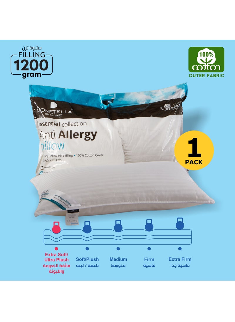 Cotton Pillow 1-Piece 1200 Gm King Size Bed Pillow 50X75 Cm Hotel Style Striped Double Edge Stitched Premium Gel Fiber, Soft Loft, Moon White - pzsku/Z36E751021DF3BA8681DDZ/45/_/1723794198/c8018294-5538-4030-9810-de3678e94a62