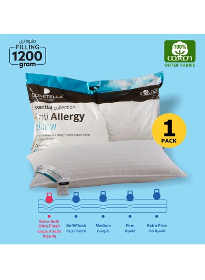 Donetella Cotton Pillow Hotel Style, 1200 Gms, 1 Piece, Size 50x75 cm, Satin Stripes, Double Edge Stitched Premium Gel Fiber, Soft & Plush Bed Pillow